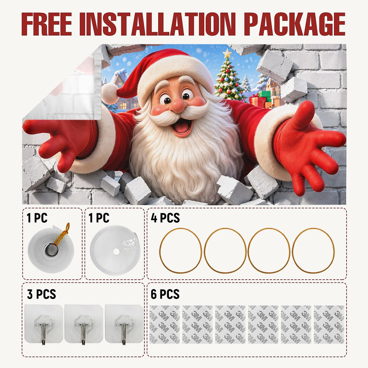 Christmas Garage Cover 3D Santa Breaking Through