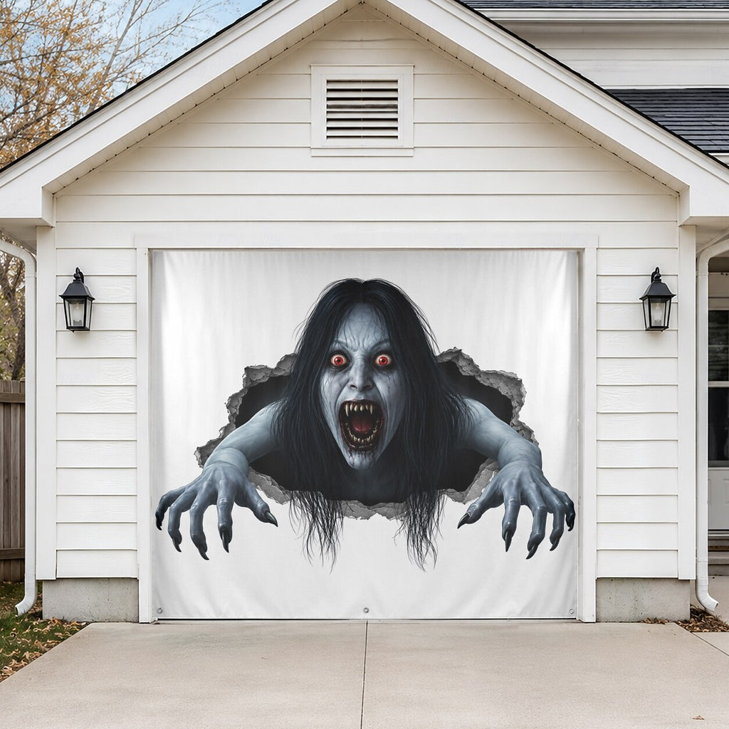 Halloween Creepy Ghost Woman Garage Door Cover