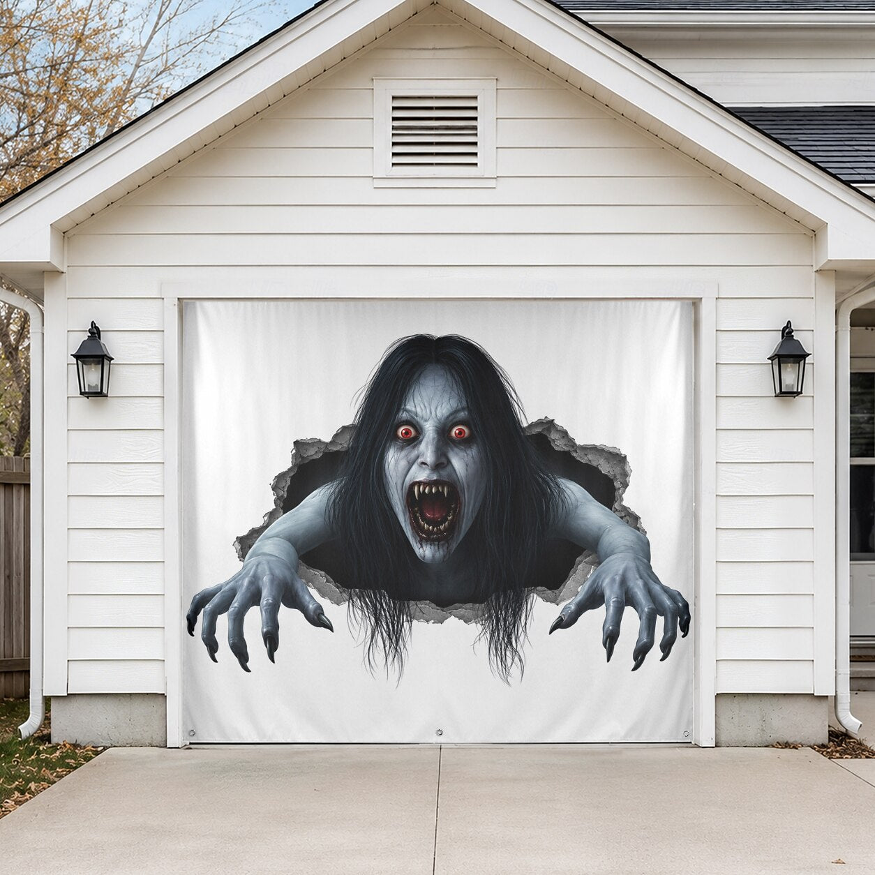 Halloween Creepy Ghost Woman Garage Door Cover