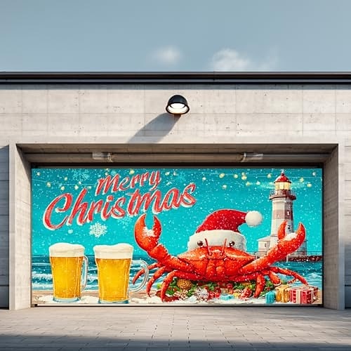 Tropical Christmas Garage Door Cover