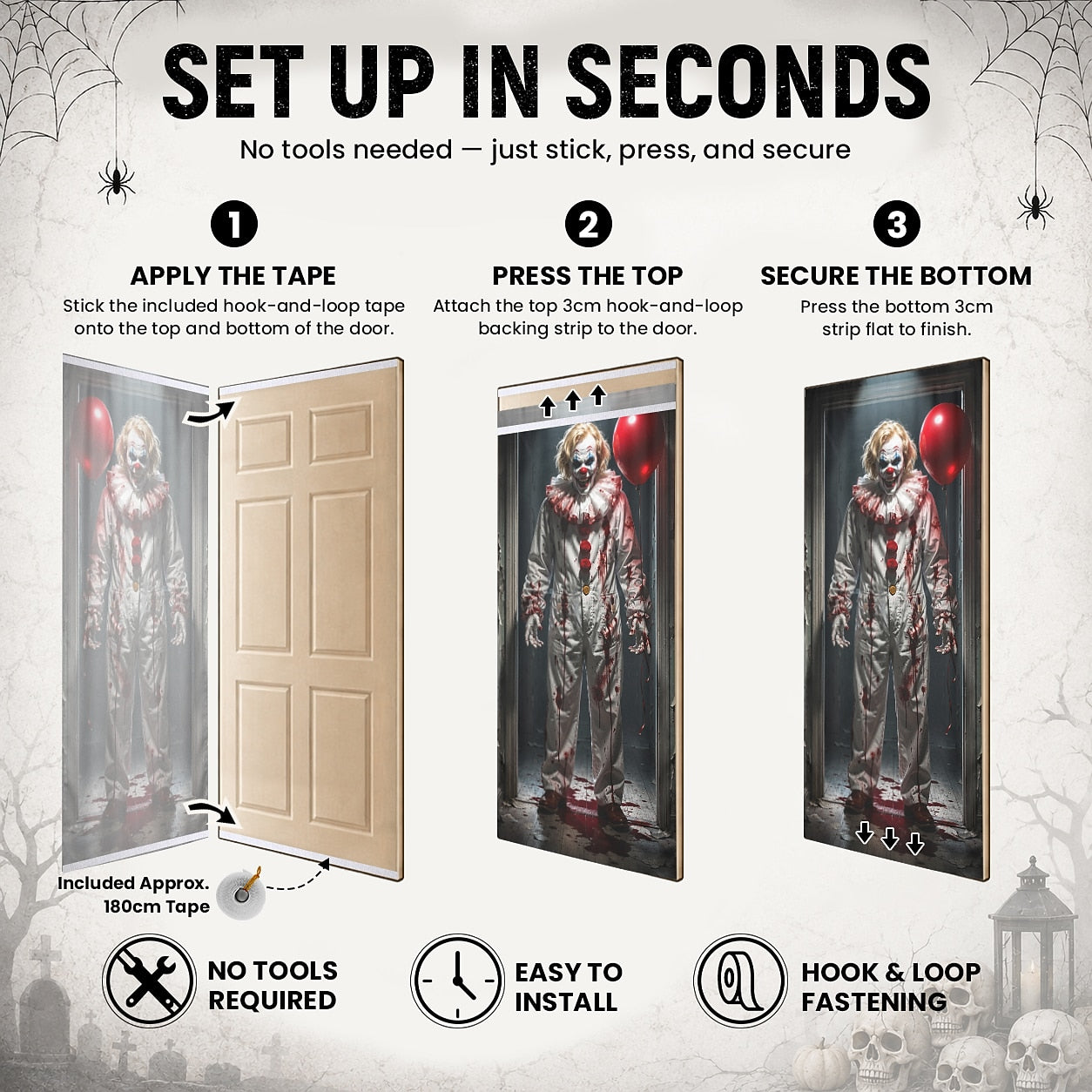 Skeleton Hands Rose Graveyard Door Banner Halloween Door Cover Evil