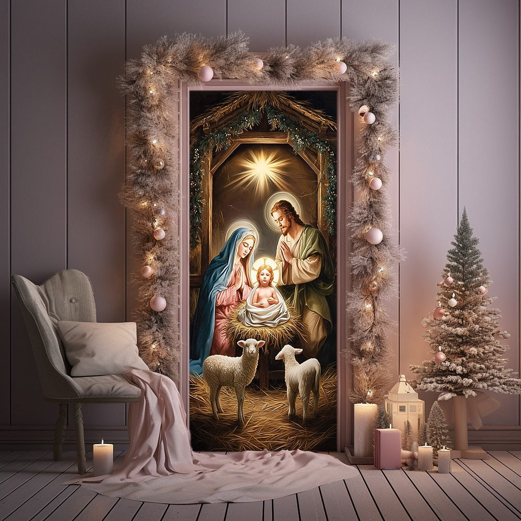 Nativity Scene with Baby Christmas Door Cover