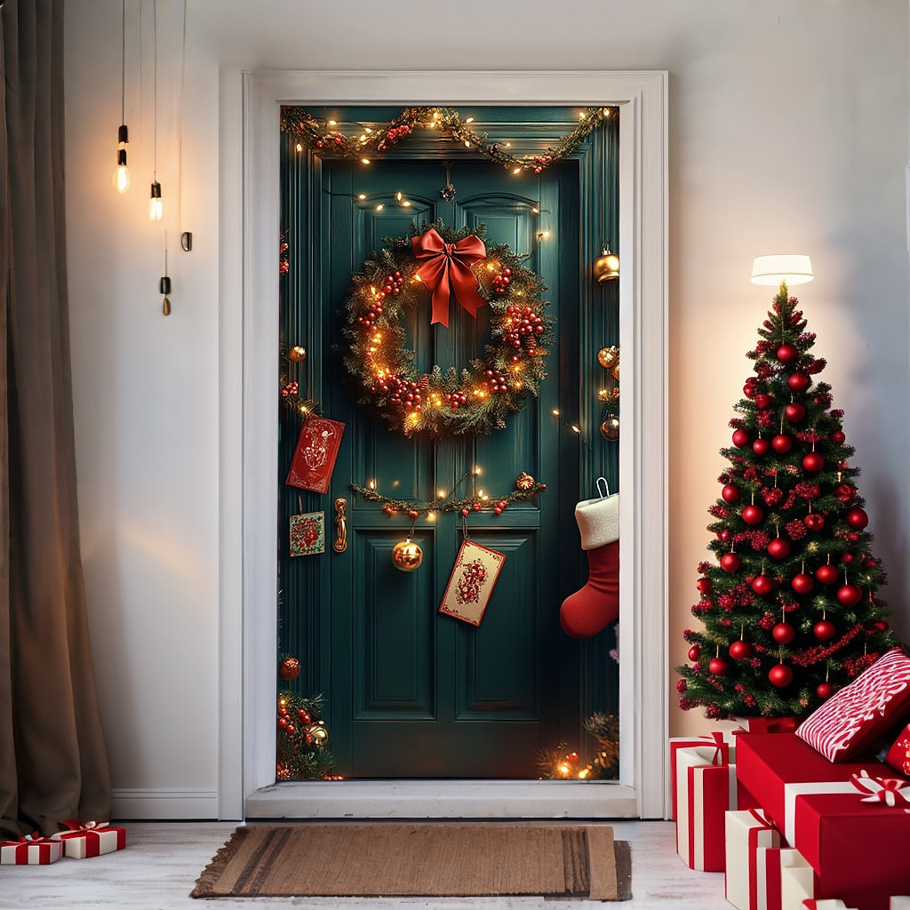 Festive Deer Christmas Door Cover