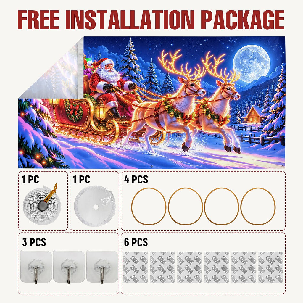 Blacklight Christmas Garage Cover UV Reactive Santa Sleigh & Reindeer
