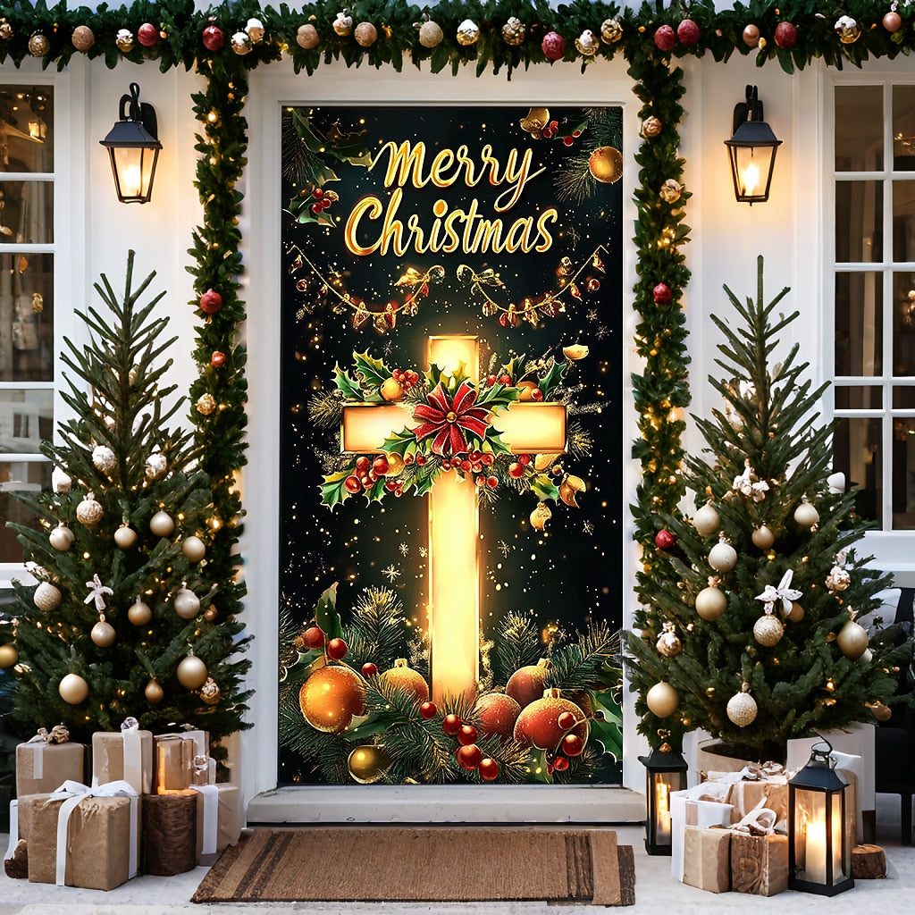 Cross Nativity Scene Christmas Door Cover