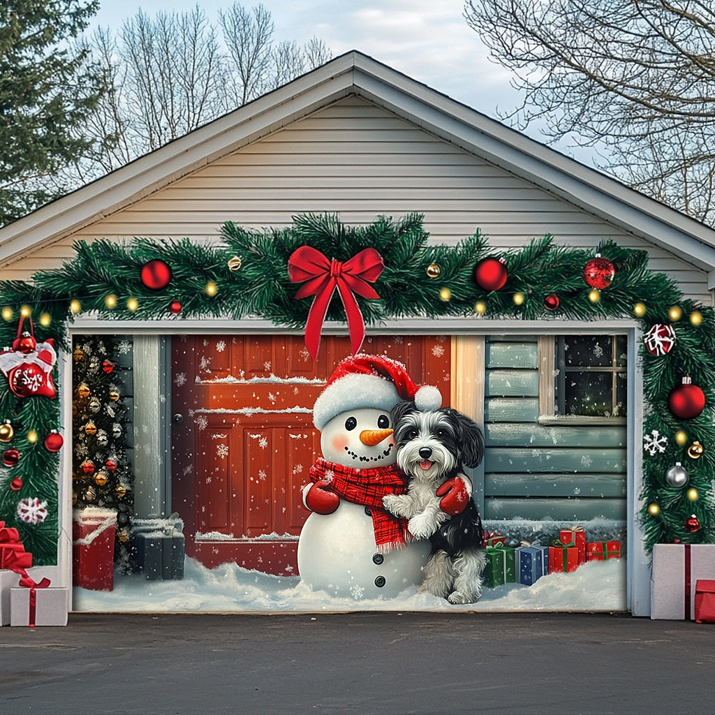 Santa Snowman & Rudolph Garage Door Cover