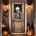 Skeleton Behind Door 3D Skull Illusion Banner Halloween Door Cover