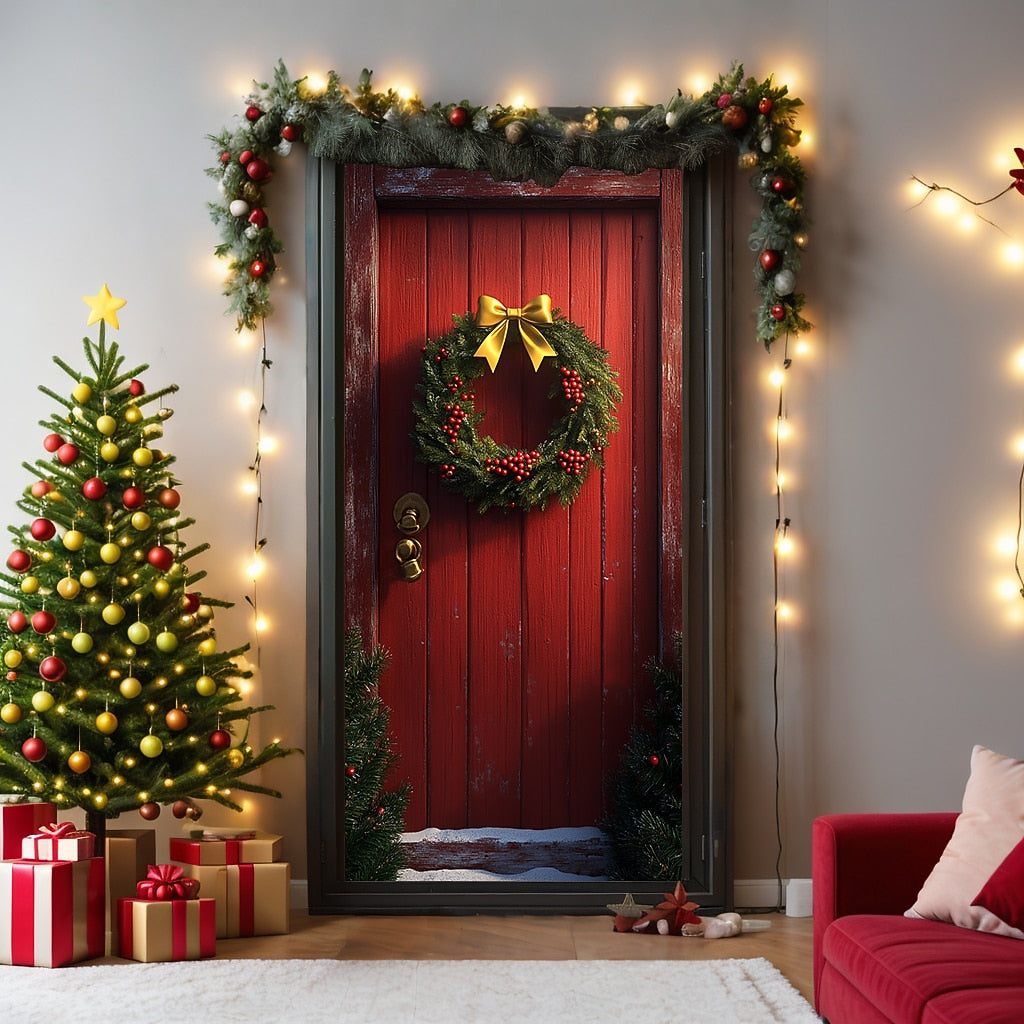 Festive Deer Christmas Door Cover