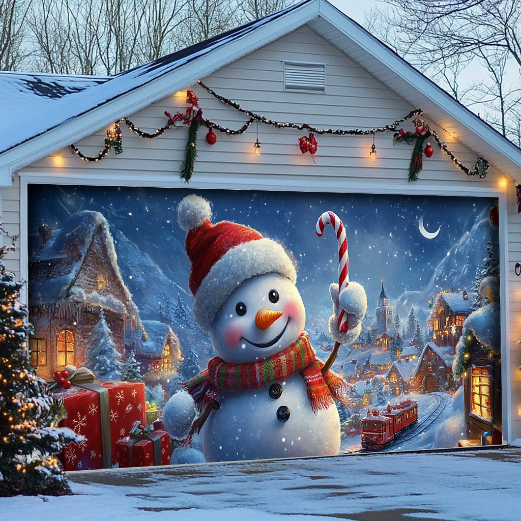 Snowman Christmas Garage Door Cover