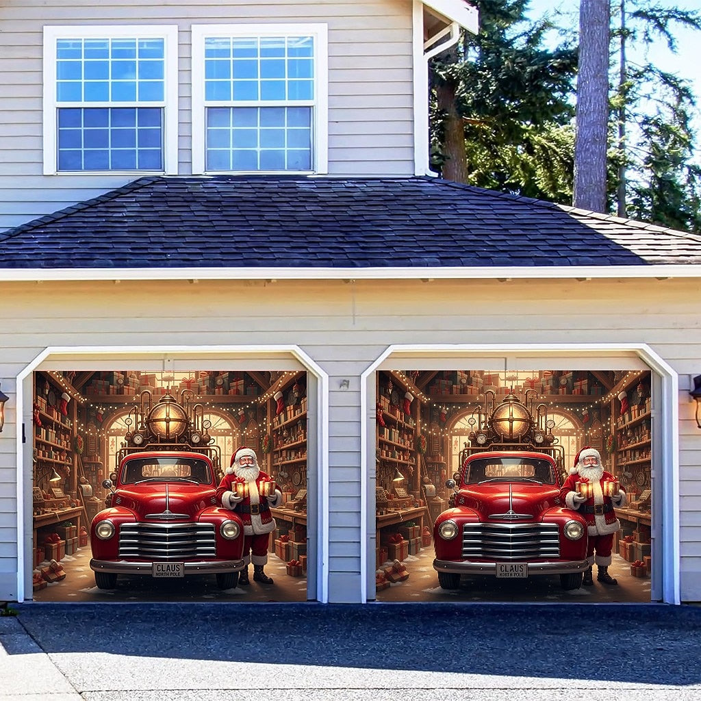 Santa Christmas House Garage Door Cover