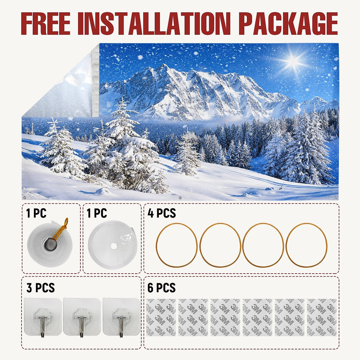 Christmas Garage Cover 3D Snowy Mountain & Forest