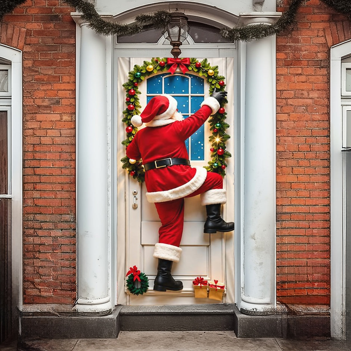 Christmas Door Cover - Stretch Fit Santa & Reindeer Door Decoration