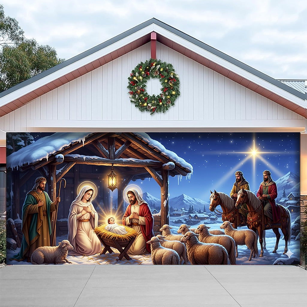 Nativity Christmas Garage Door Cover