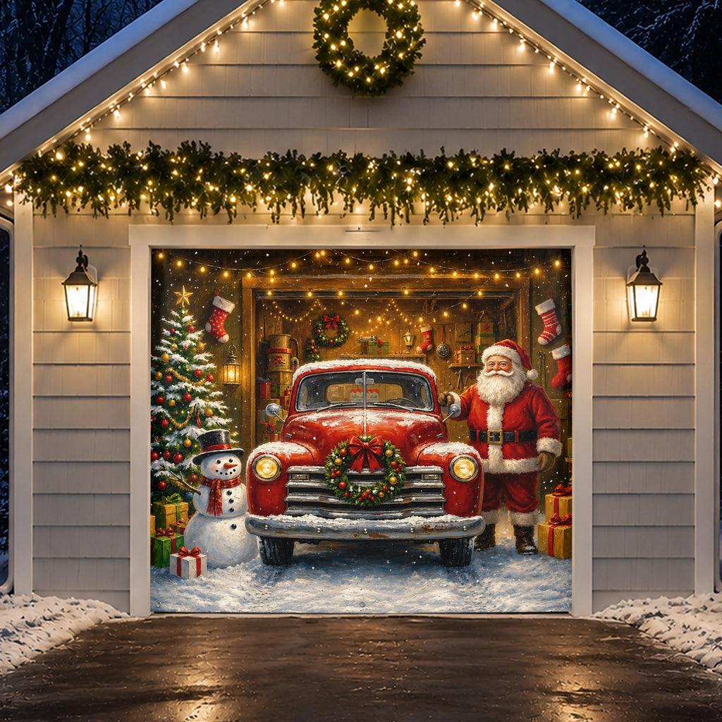 Vintage Red Truck Garage Door Cover