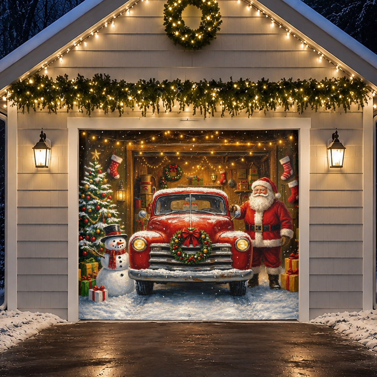 Vintage Red Truck Garage Door Cover