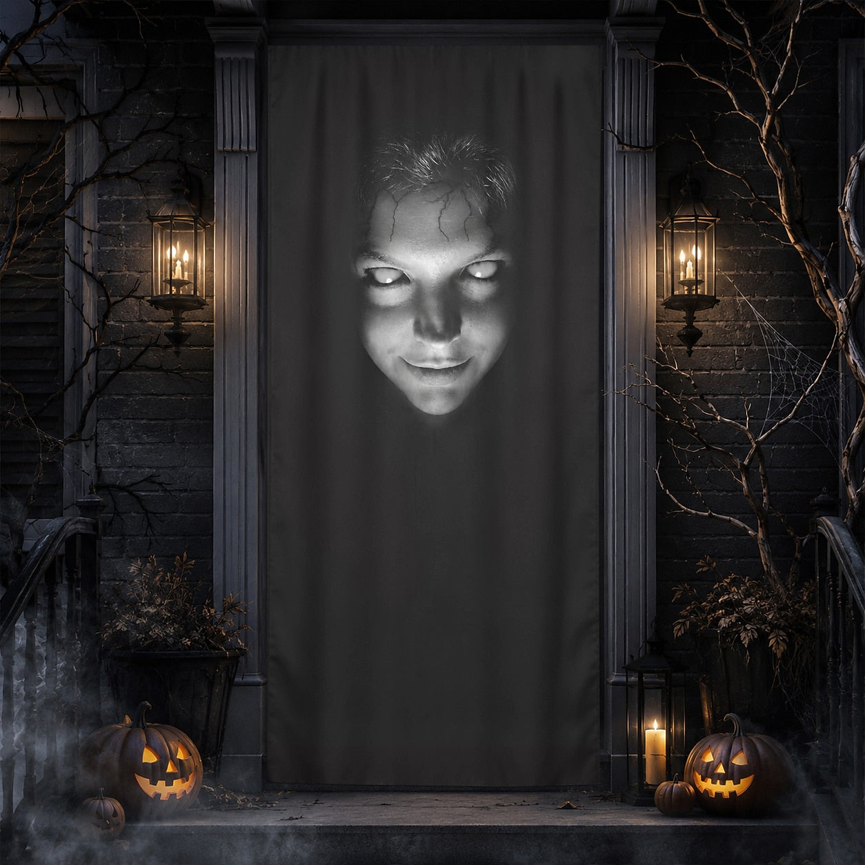 Floating Ghost Face Black White Door Banner Halloween Door Cover Gothic