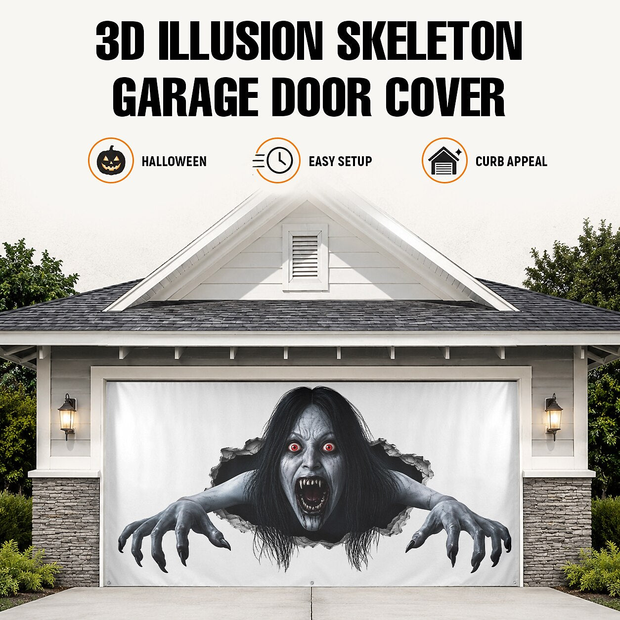 Halloween Creepy Ghost Woman Garage Door Cover