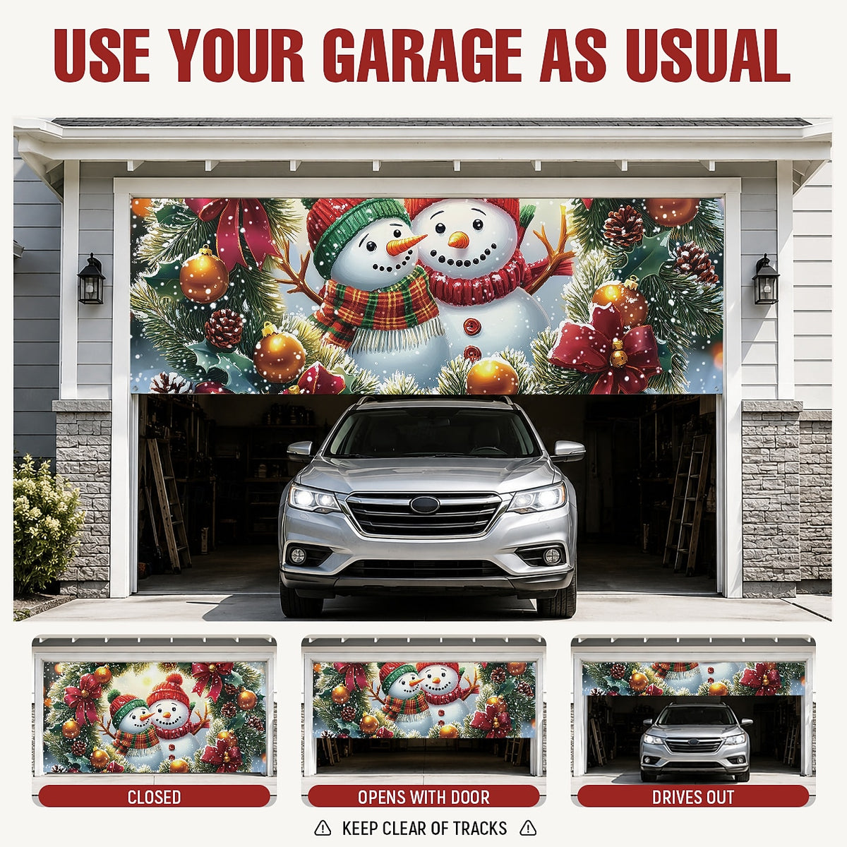 Snowman Christmas Garage Door Cover